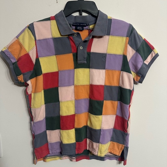 Ralph Lauren Tops - Ralph Lauren Patchwork Polo Shirt XL Slim Fit Vintage Colorblock Y2K